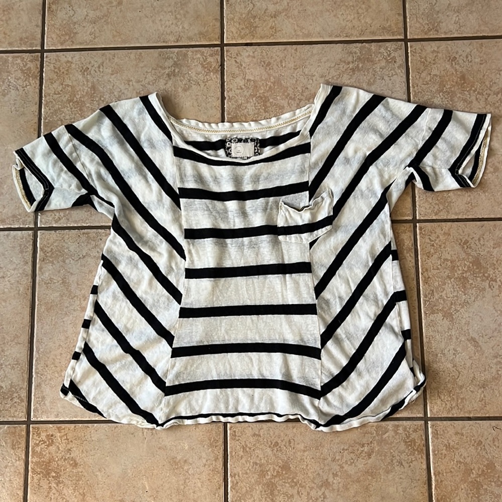 Anthropologie Postmark black & white stripes linen blend top, Sz Small‎